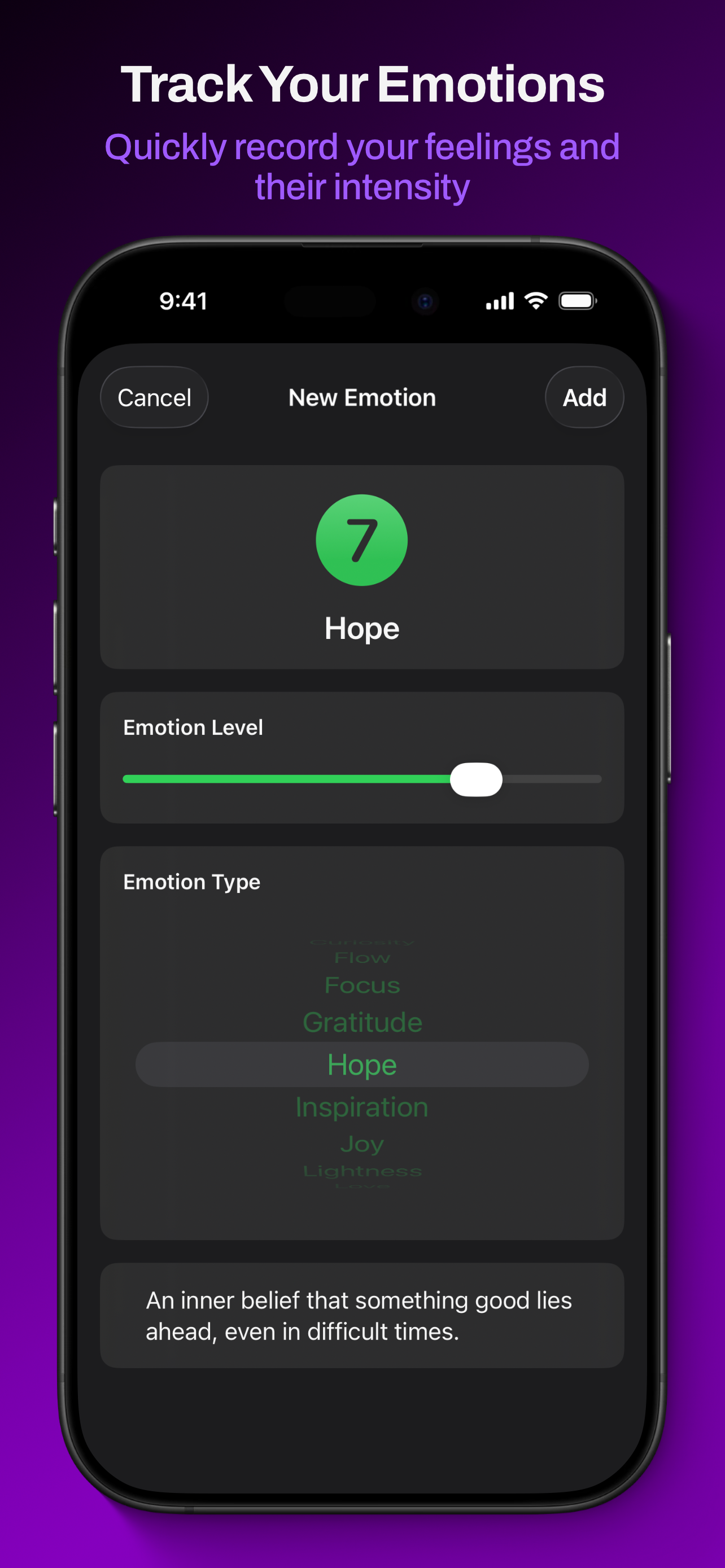 Inner Pulse emotion entry screen