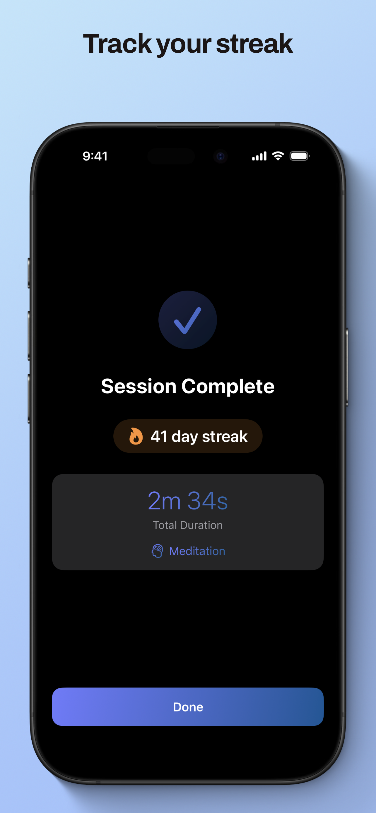 MeditifyApp completion screen