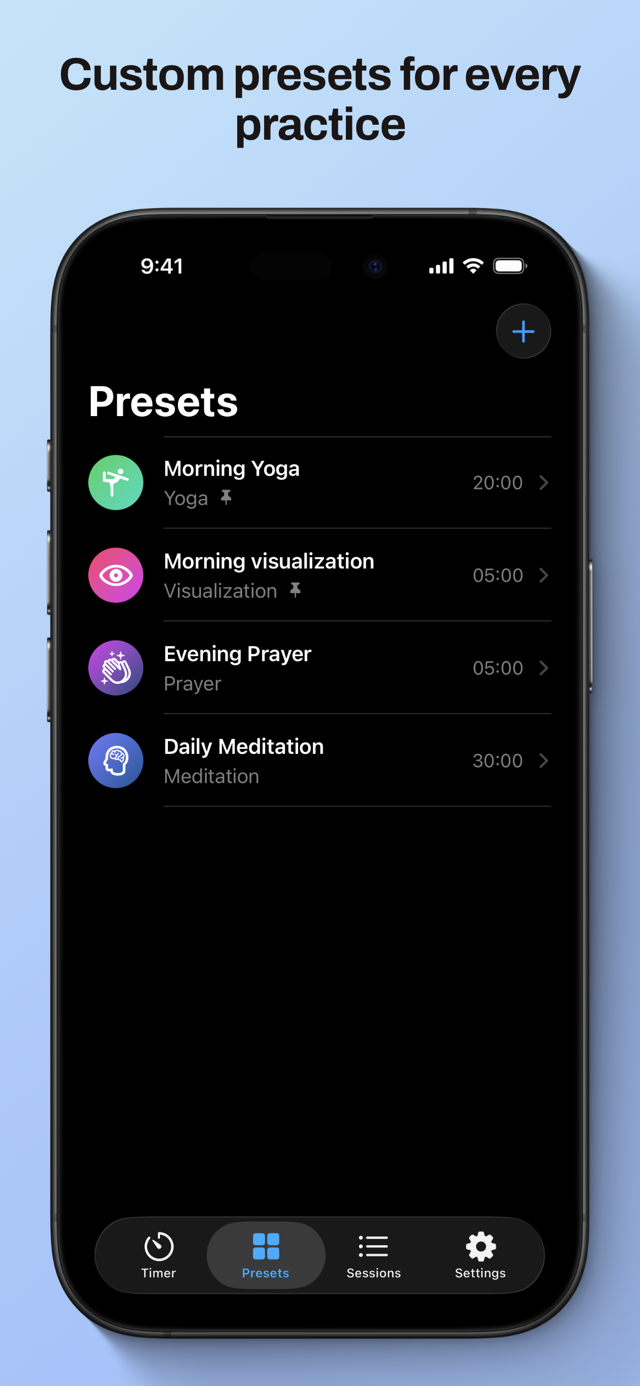 MeditifyApp presets list