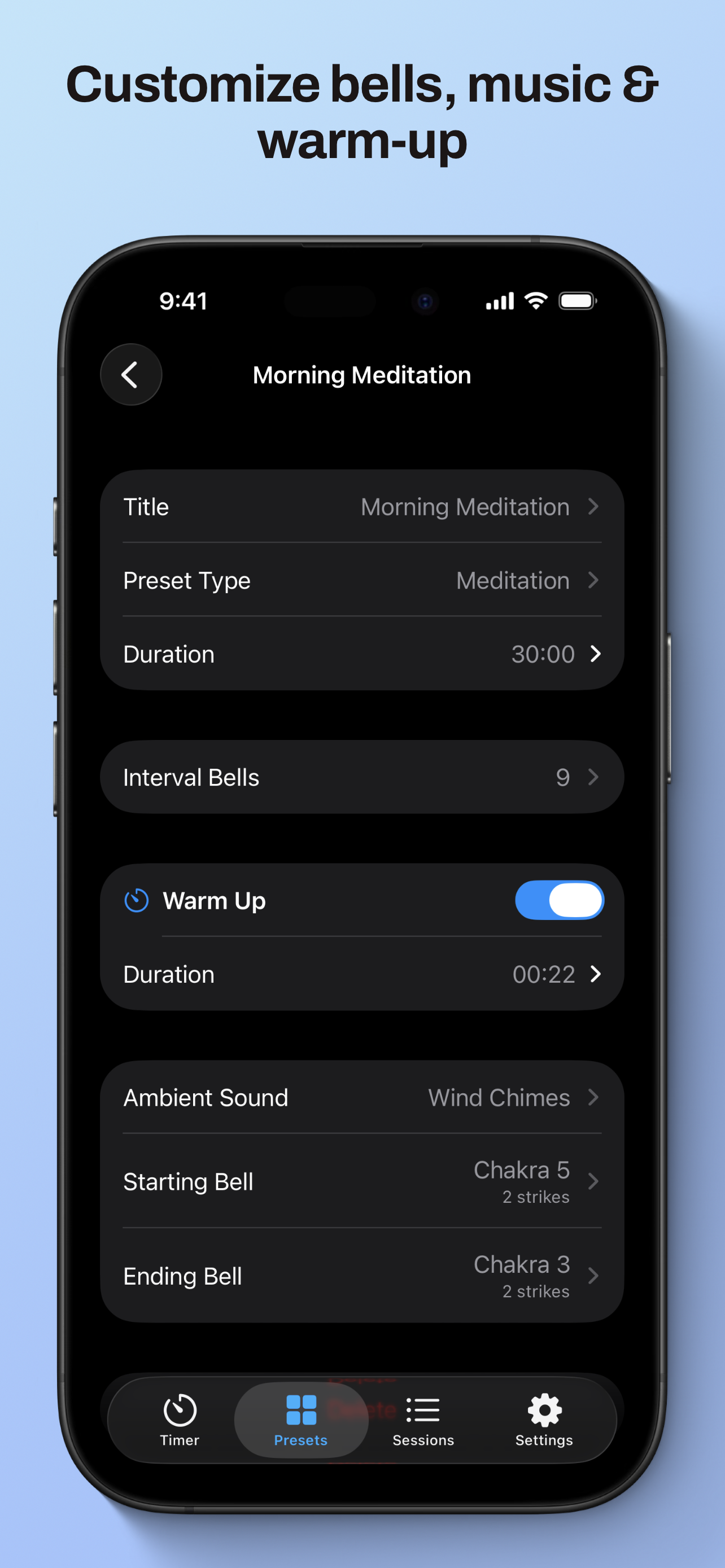 MeditifyApp timer settings