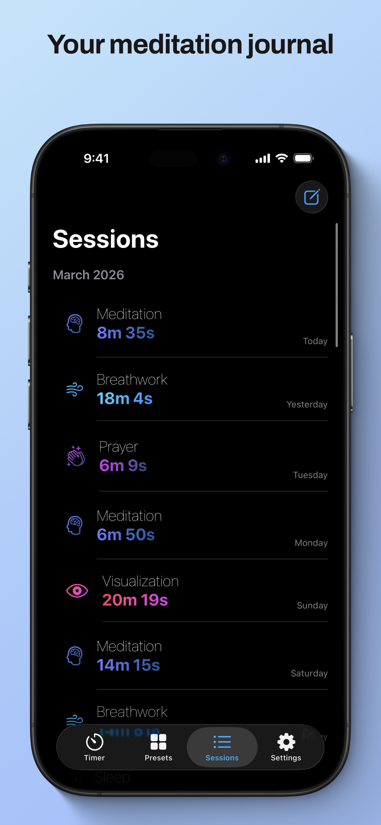 MeditifyApp session history